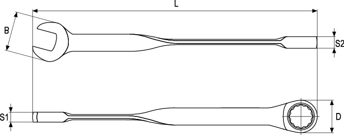 Rysunek techniczny klucza płasko-oczkowego skręconego YATO