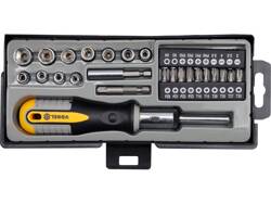 34PCS RATCHET SCREWDRIVER WITH BITS AND SOCKETS SET