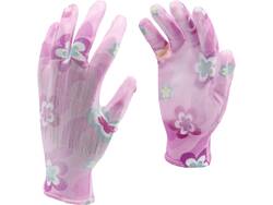 GARDEN POLYESTER GLOVES WITH PU PALM COATING WITH LIGHT ROSE FLOWER PRINTING