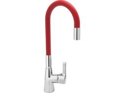 KITCHEN FAUCET WITH RED FLEXIBLE SPOUT