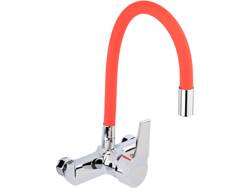 WALL MOUNTED KITCHEN FAUCET WITH RED FLEXIBLE SPOUT