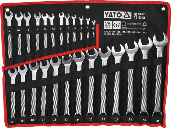  COMBINATION SPANNER SET, POLISHED HEAD 6-32, 25 PCS