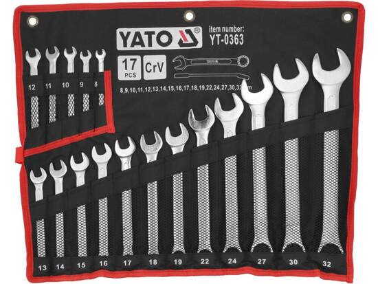  COMBINATION SPANNER SET, POLISHED HEAD 8-32, 17 PCS