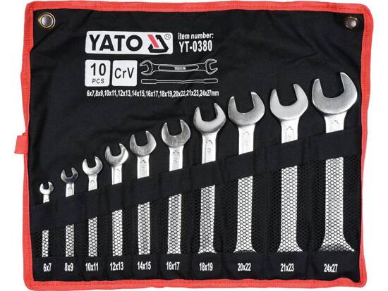  DOUBLE OPEN END SPANNER SET, POLISHED HEAD 6-27 MM, 10 PCS