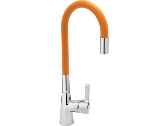 KITCHEN FAUCET WITH ORANGE FLEXIBLE SPOUT