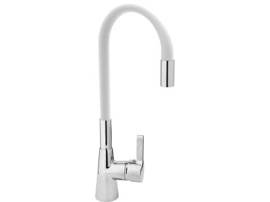 KITCHEN FAUCET WITH WHITE FLEXIBLE SPOUT