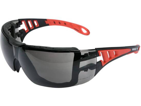 SAFETY GLASSES WITH GREY LENSES AND ELASTIC STRAP