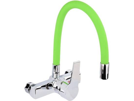 WALL MOUNTED KITCHEN FAUCET WITH GREEN FLEXIBLE SPOUT