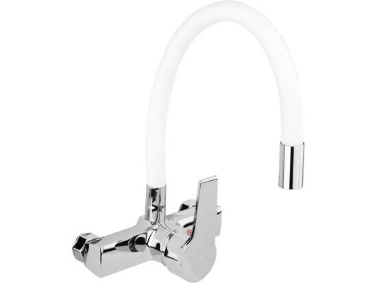 WALL MOUNTED KITCHEN FAUCET WITH WHITE FLEXIBLE SPOUT