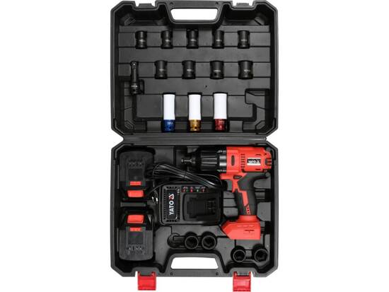 YATO 18V IMPACT TOOL SET: IMPACT WRENCH AND SOCKETS - 2X BATTERY 3 AH