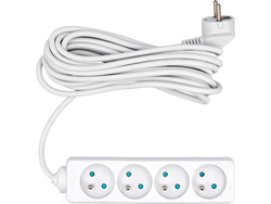 CÂBLE D'EXTENSION ÉLECTRIQUE, BLANC, 4 PRISES AVEC MISE À LA TERRE, 5M