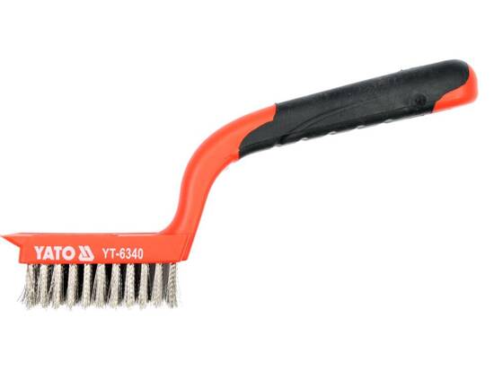 BROSSE MÉTALLIQUE, FIL INOX, 5 RANGS AVEC RACLEUR, MANCHE EN PLASTIQUE