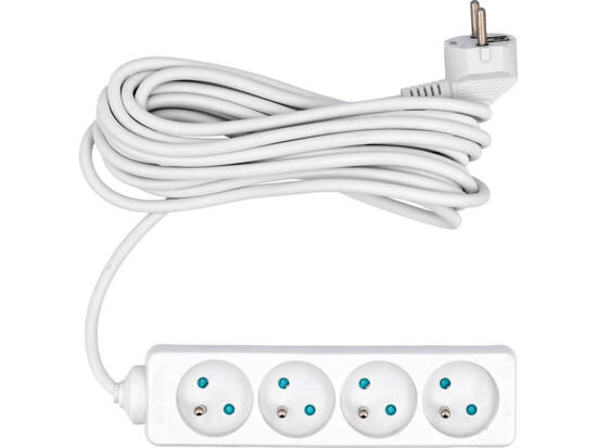 CÂBLE D'EXTENSION ÉLECTRIQUE, BLANC, 4 PRISES AVEC MISE À LA TERRE, 5M