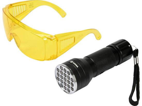 ENSEMBLE LAMPE DE POCHE UV ET LUNETTES 21 LED