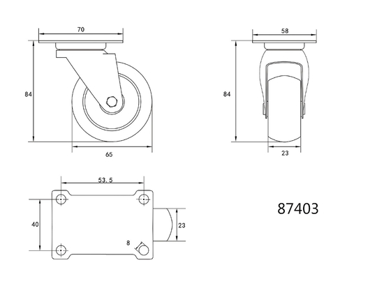 SWIVEL CASTER WITH BLACK RUBBER