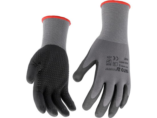 GUANTES DE PROTECCIÓN DE NYLON RECUBIERTOS DE ESPUMA DE NITRILO CON PUNTOS ANTIDESLIZANTES TALLA 8
