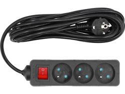 CAVO ELETTRICO PROLUNGA NERO 3 PRESE CON TERRA DA 5M CON INTERRUTTORE