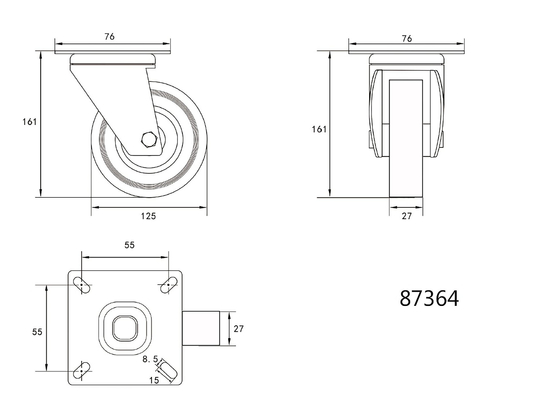 SWIVEL CASTER WITH GREY RUBBER
