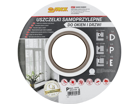 LANGŲ IR DURŲ TARPINĖ, EPDM, P TIPO, BALTAS, 100M