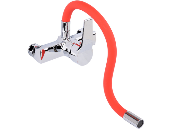 BATERIA ZLEWOZMYWAKOWA ŚCIENNA Z ELASTYCZNĄ WYLEWKĄ FLEXIBLE RED
