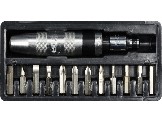 CONJUNTO - CHAVE DE FENDA DE IMPACTO CR-V COM PONTAS, 13 UNIDADES.