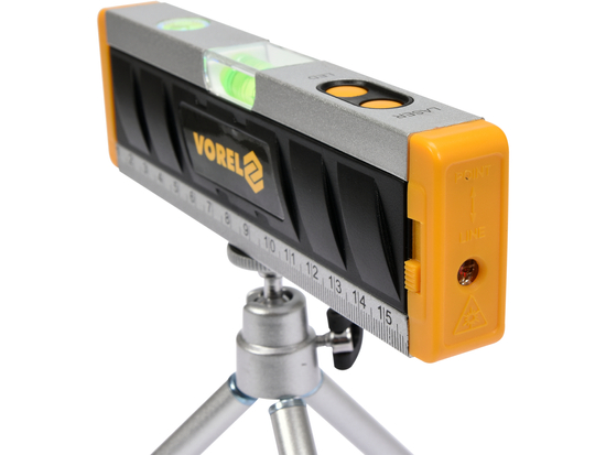 POZIOMNICA LASEROWA MINI L-170 MM Z PODŚWIETLANYMI LIBELLAMI I STATYWEM