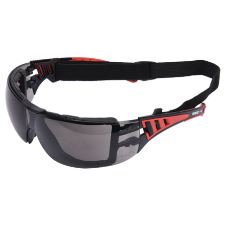 SAFETY GLASSES WITH GREY LENSES AND ELASTIC STRAP