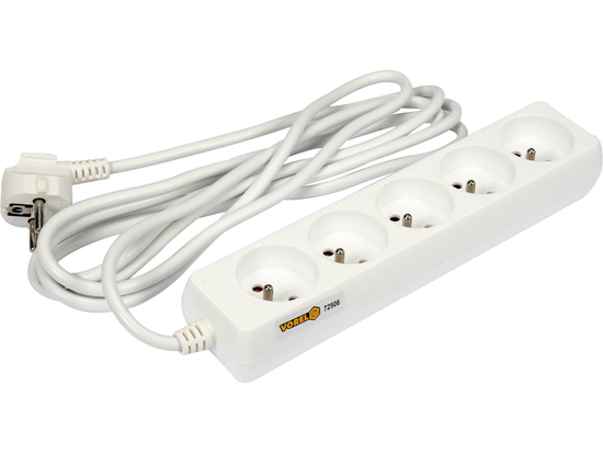 CÂBLE D'EXTENSION ÉLECTRIQUE, BLANC, 5 PRISES AVEC MISE À LA TERRE, 3M