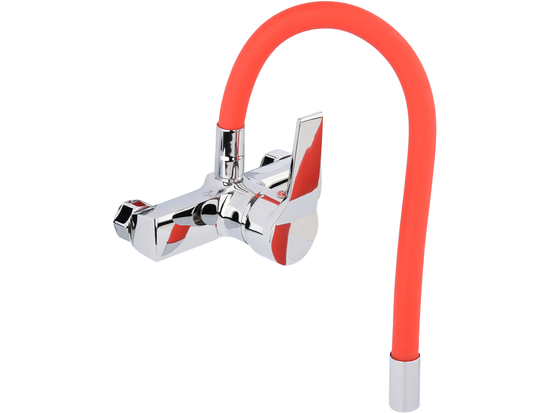 WALL MOUNTED KITCHEN FAUCET WITH RED FLEXIBLE SPOUT