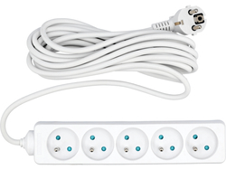 CÂBLE D'EXTENSION ÉLECTRIQUE, BLANC, 5 PRISES AVEC MISE À LA TERRE, 5M