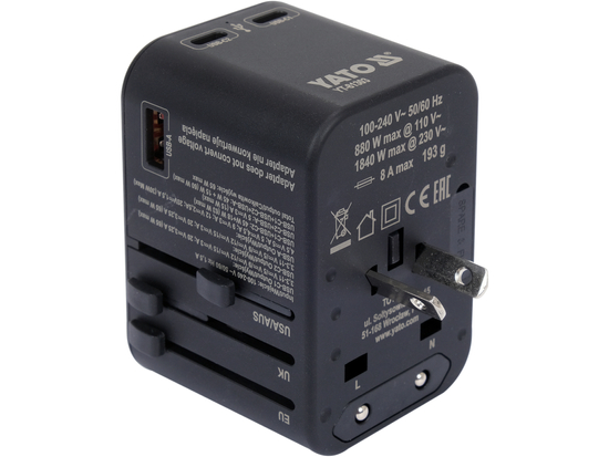 UTAZÁSI ADAPTER TÖBB 150 ORSZÁGHOZ USB-C PD 65W