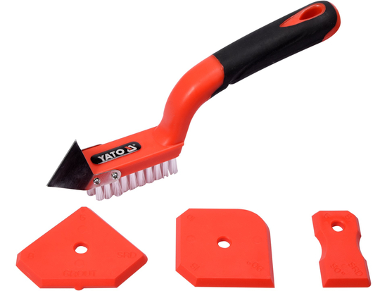 SPATULE ET BROSSE EN SILICONE AVEC RACLEUR DE JOINTS MÉTALLIQUES