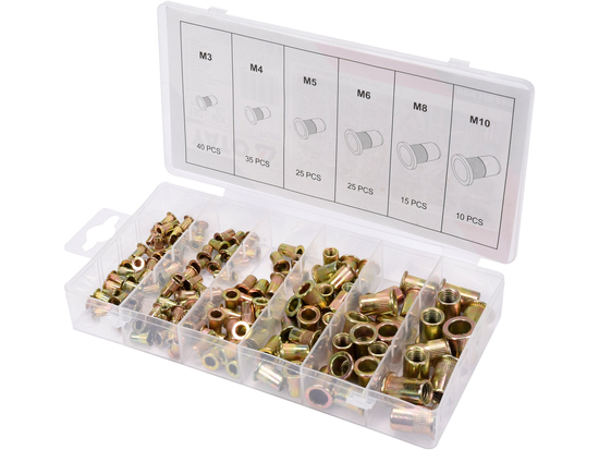 JUEGO DE TUERCAS REMACHABLES DE ACERO M3-M10, 150 UNIDADES