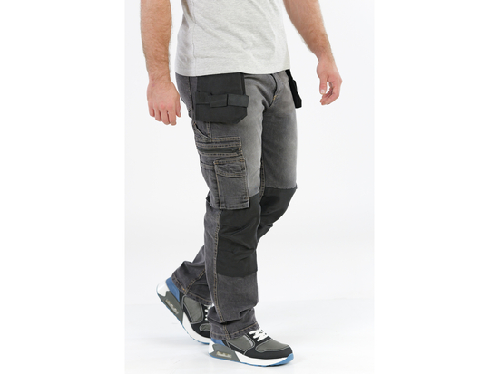PANTALON DE TRAVAIL D'ASSEMBLAGE JEAN STRETCH TAILLE GRIS ACIER. L/XL