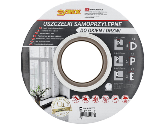 LANGŲ IR DURŲ TARPINĖ, EPDM, E TIPO, BALTAS, 150M