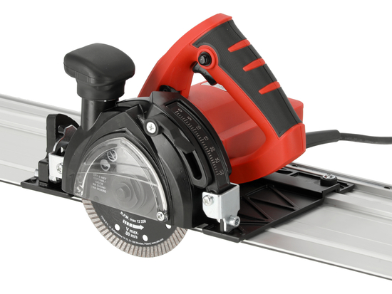 MÁQUINA DE CORTE COM GUIA PARA PORQUIA DE 125MM 1400W, COM FUNÇÃO DE CHANFERAR AZULEJO E CONEXÃO DE ASPIRADOR