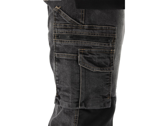 MONTÁŽNÍ PRACOVNÍ KALHOTY STRETCH JEANS OCEL ŠEDÁ VEL. M