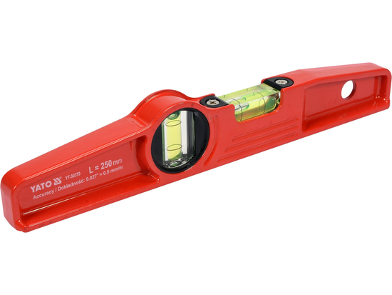 LIVELLO TRAPEZOIDALE 250 MM, CORPO IN FUSIONE DI ALLUMINIO, DUE LIBELLE, MAGNETI