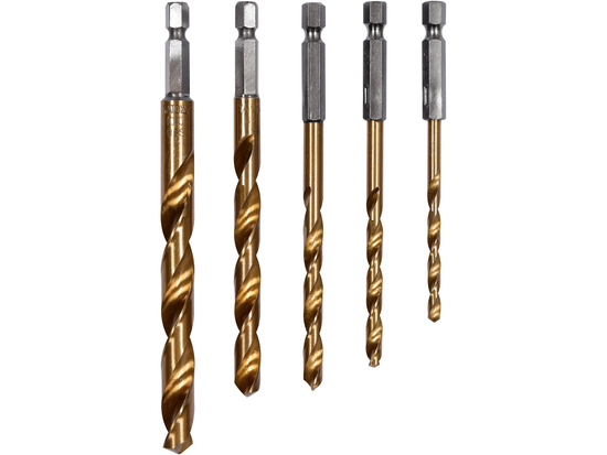 SADA VRTÁKŮ DO KOVU S TITANOVÝM POVLAKEM SADA VRTÁKŮ 4-10MM, 5 KS. ŠESTIHRANNÁ RUKOJEŤ 1/4''
