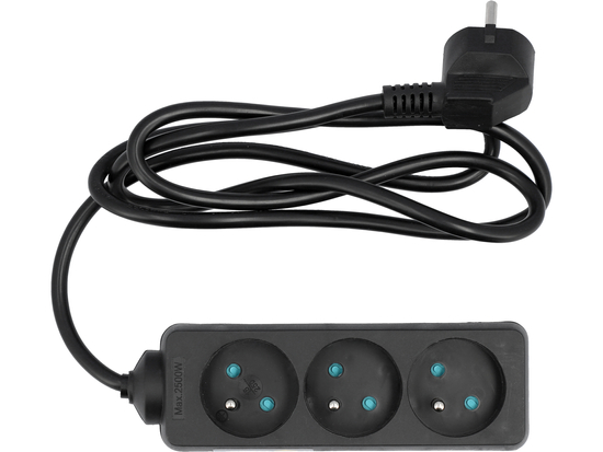 CÂBLE D'EXTENSION ÉLECTRIQUE, NOIR, 3 PRISES AVEC MISE À LA TERRE, 1,5 M