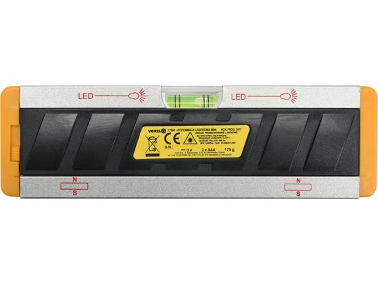 MINI NÍVEL LASER L-170 MM COM LIBELLES ILUMINADOS E SUPORTE