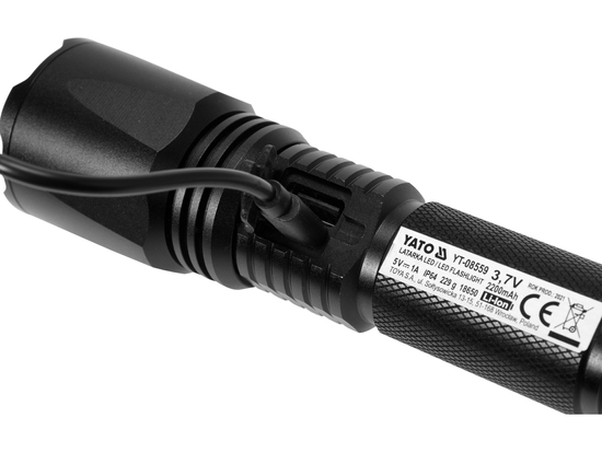 LATARKA AKUMULATOROWA 10W 900LM IP64, LI-ION 3,7V 2200MAH, ZASIĘG: 200M, POWERBANK, ZOOM