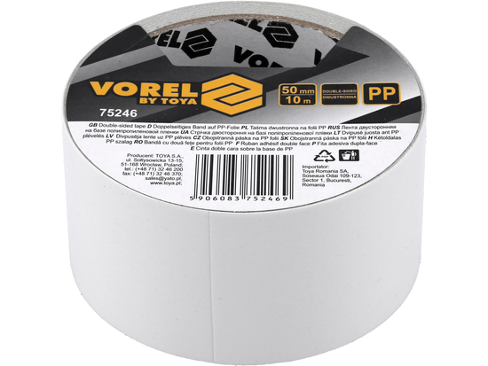 DVIPUŠĖ JUOSTOS ANT PP PLĖVELĖS 50 MM X 10 M