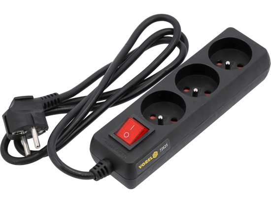 CABO DE EXTENSÃO ELÉTRICA, PRETO, 3 TOMADAS COM ATERRAMENTO, 1,5M COM INTERRUPTOR.