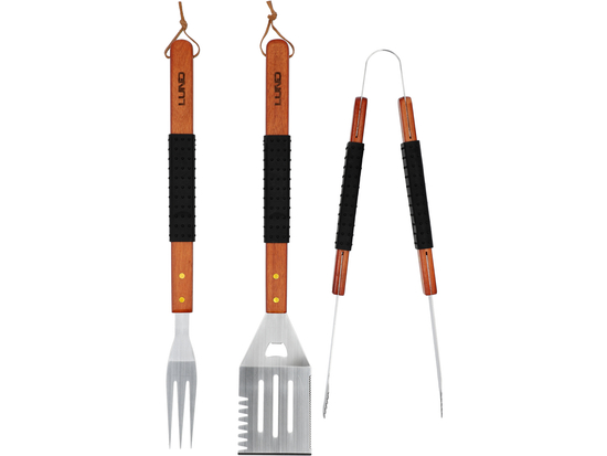 SET BARBECUE DA 3 PEZZI, MANICO IN LEGNO
