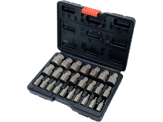 JUEGO DE DESTORNILLADORES PARA TORNILLOS INTERIORES DAÑADOS HEXAGONAL, TORX, ESTRIADO CONTIENE 25 ELEMENTOS