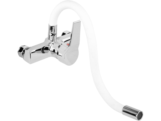 WALL MOUNTED KITCHEN FAUCET WITH WHITE FLEXIBLE SPOUT