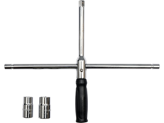 CHIAVE PER RUOTE AUTO PIEGHEVOLE IN VALIGETTA. PRESE 17MM, 19MM, 21MM, 23MM