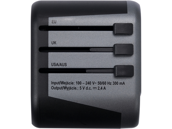 ADAPTADOR DE VIAJE UNIVERSAL PARA MÁS DE 150 PAÍSES CON 2 X CARGADOR USB 5V/2.4A