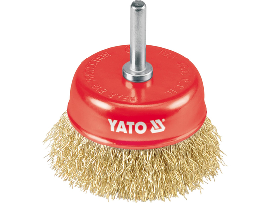  CUP BRUSH WITH SHAFT, CRIMPED BRASS WIRE